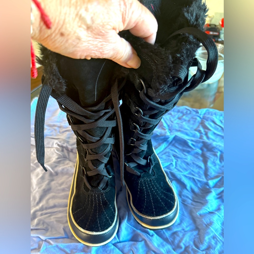 Sorel Boots Womens Black Leather Tivoli Nl 2093-010 Suede Faux Fur See Pic 7